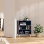 Chic Grey Sideboard Storage Cabinet with Shelves Solid Wood Legs Modern Furniture