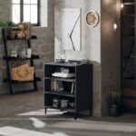 Chic Grey Sideboard Engineered Wood Metal Legs Storage Cabinet with Shelves