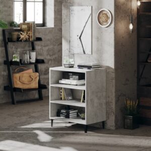 Chic Concrete Grey Sideboard Engineered Wood Metal Legs Storage Cabinet Shelves