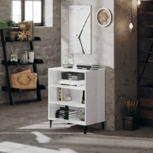 Chic High Gloss White Sideboard Engineered Wood Metal Legs Storage Cabinet