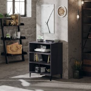 Chic High Gloss Grey Sideboard Engineered Wood Metal Legs Storage Cabinet