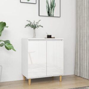 Chic High Gloss White Sideboard with Solid Wood Legs - Spacious Storage Organizer