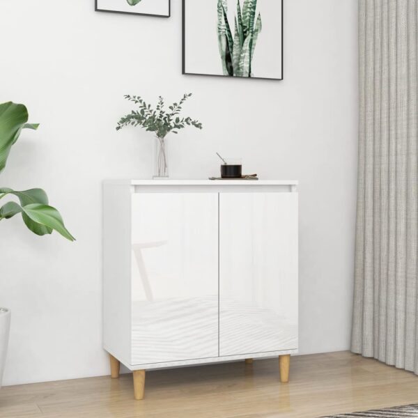 Chic High Gloss White Sideboard with Solid Wood Legs - Spacious Storage Organizer