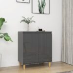 Chic High Gloss Grey Sideboard with Solid Wood Legs - Spacious Storage Organizer