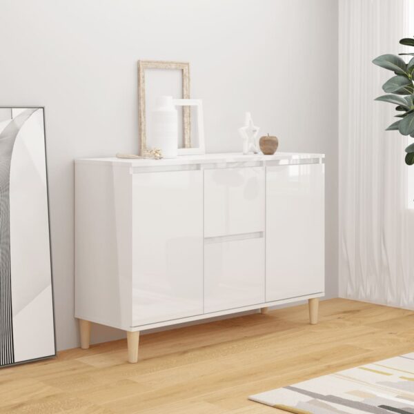 Elegant High Gloss White Sideboard Storage Cabinet with Drawers and Doors