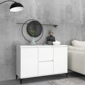 Chic White Sideboard Storage Cabinet with Drawers and Doors Metal Legs