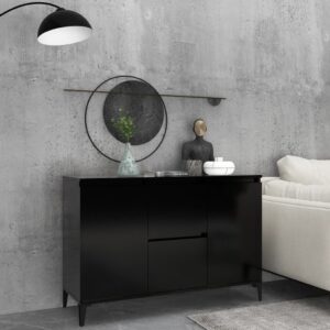 Chic Black Sideboard Storage Cabinet with Drawers and Doors for Living Room