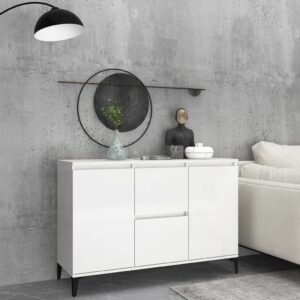 Chic High Gloss White Sideboard Storage Cabinet with Metal Legs & Shelves