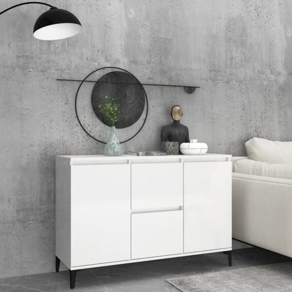 Chic High Gloss White Sideboard Storage Cabinet with Metal Legs & Shelves