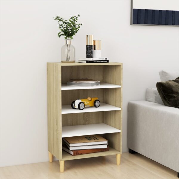 Chic White Sonoma Oak Finish Sideboard Engineered Wood Storage Cabinet Shelves