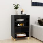 Chic High Gloss Black Sideboard Storage Cabinet with Shelves and Wooden Legs