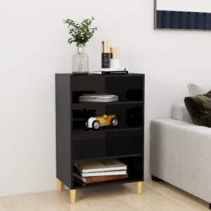 Chic High Gloss Black Sideboard Storage Cabinet with Shelves and Wooden Legs