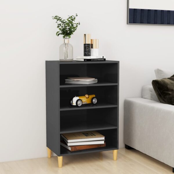 Chic High Gloss Grey Sideboard Engineered Wood Storage Cabinet with Shelves