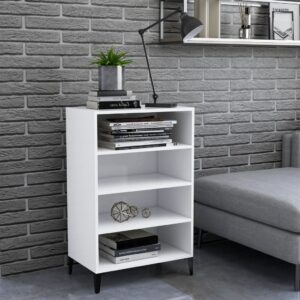 Chic White Engineered Wood Sideboard Storage Cabinet with Metal Legs and Shelves