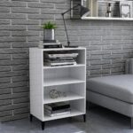 High Gloss White Sideboard Modern Engineered Wood Metal Legs Storage Cabinet