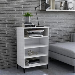 High Gloss White Sideboard Modern Engineered Wood Metal Legs Storage Cabinet