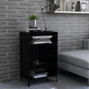 Chic High Gloss Black Sideboard Engineered Wood Metal Legs Storage Cabinet