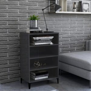 Chic High Gloss Grey Sideboard Engineered Wood Metal Legs Storage Cabinet