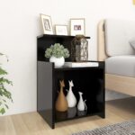 Chic Black Bedside Nightstands Set of Two with Shelves Durable Engineered Wood