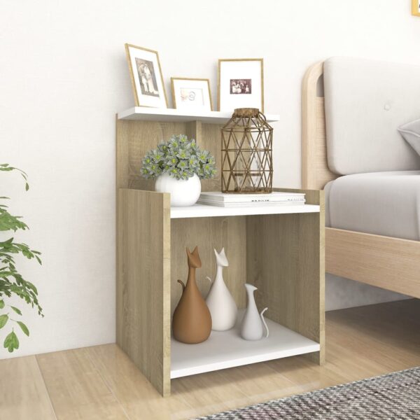 Chic White Sonoma Oak Bedside Cabinet Nightstand with Shelves Durable Wood