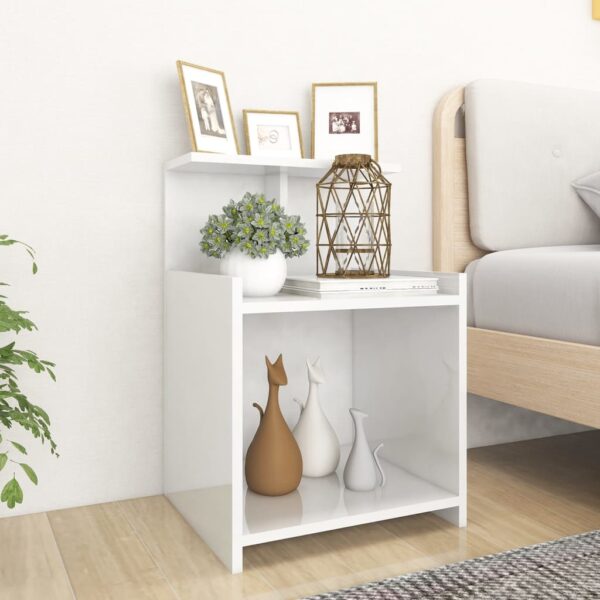 Chic High Gloss White Bedside Cabinet Nightstand with Shelves Storage Organizer