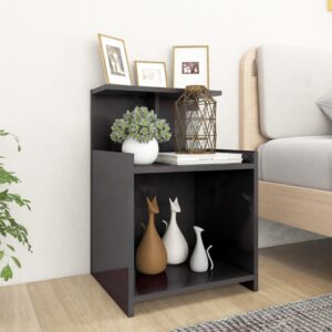 Chic High Gloss Grey Bedside Cabinet Nightstand with Shelves Modern Storage