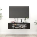 Wall Mounted TV Stand Entertainment Center Floating Console Wood Black