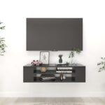 Modern Grey Wall Mounted TV Stand Cabinet Engineered Wood Media Storage Shelf