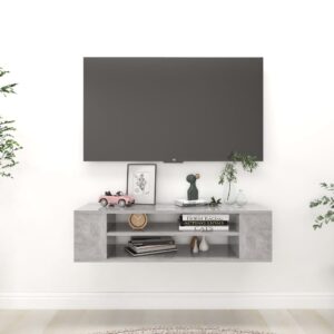 Wall Mounted Engineered Wood TV Cabinet Concrete Grey Floating Media Shelf