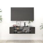 High Gloss Black Wall Mounted TV Cabinet Engineered Wood with Open Compartments