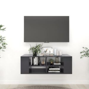 Chic Grey Wall-Mounted TV Stand Cabinet Adjustable Shelves Storage Organizer