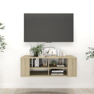 Chic Sonoma Oak Wall-Mounted TV Cabinet Adjustable Shelves Storage Organizer