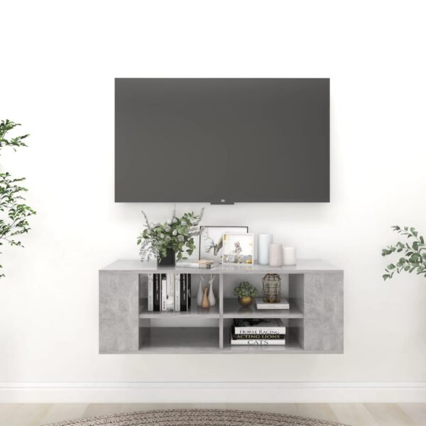 Chic Concrete Grey Wall-Mounted TV Stand Storage Cabinet Adjustable Shelves