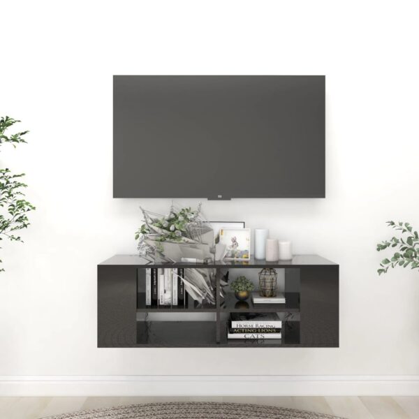 High Gloss Black Wall-Mounted TV Cabinet Adjustable Shelves Storage Organizer