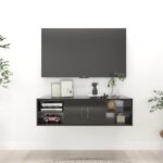 High Gloss Black Wall Shelf Engineered Wood Modern Storage Organizer Display