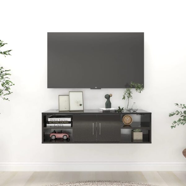 High Gloss Black Wall Shelf Engineered Wood Modern Storage Organizer Display