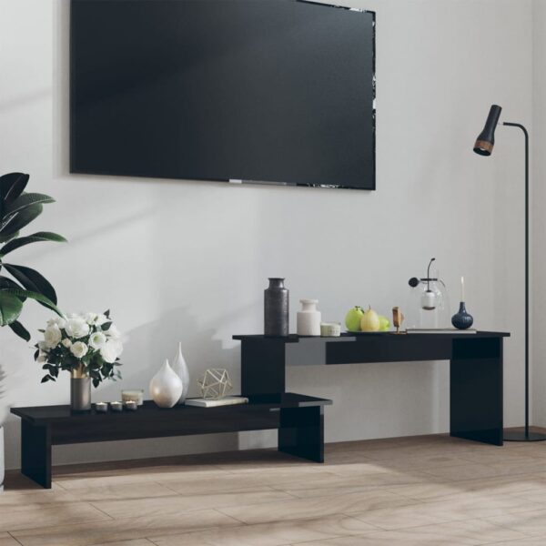 High Gloss Black TV Stand Cabinet Adjustable Shelves Modern Engineered Wood