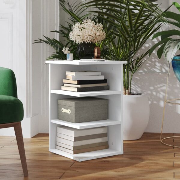 Chic White Engineered Wood Side Cabinet Sofa End Table with Storage Shelves