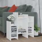 Chic White Engineered Wood Side Cabinet Sofa Table with Storage Shelves