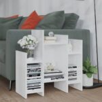 High Gloss White Side Cabinet Sofa Table with Shelves Storage Organizer Wood