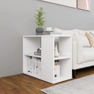 Chic White Sofa Side Cabinet Engineered Wood Storage Organizer with Shelves