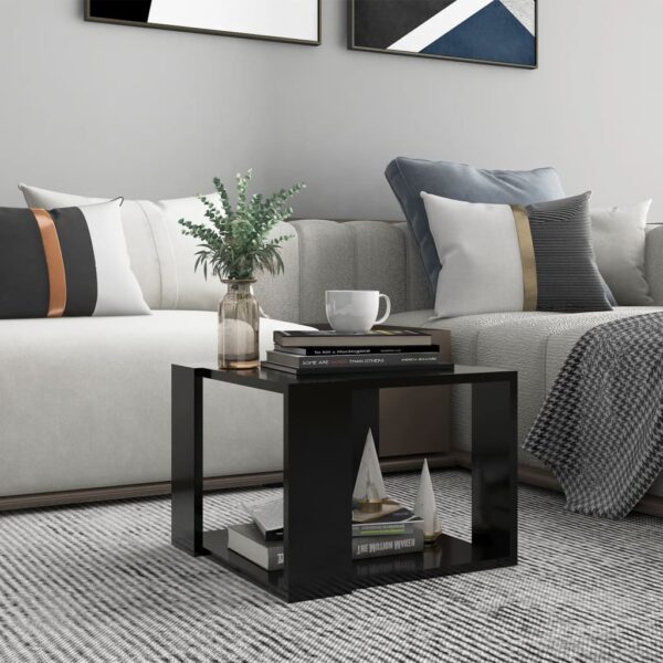 Modern Black Coffee Table Engineered Wood Storage Shelf Home Decor Easy Clean