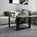 Modern Black Coffee Table Engineered Wood with Storage Shelf Home Furniture