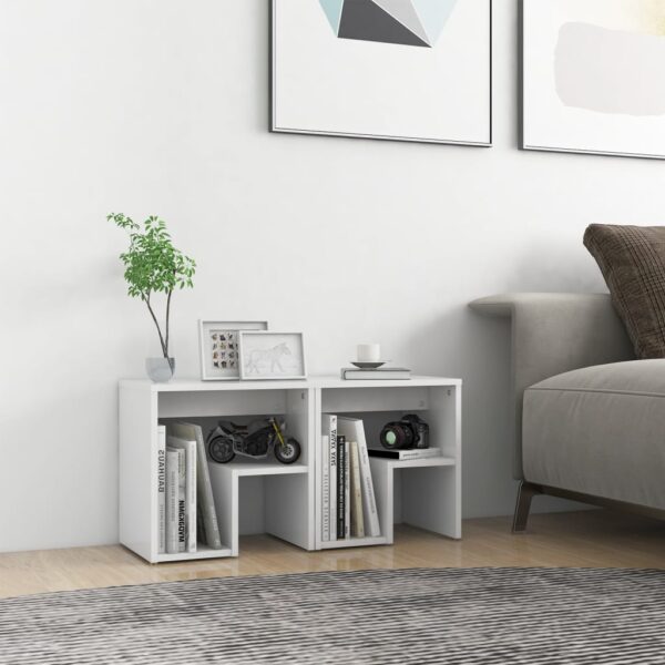 Chic White Nightstands Set of Two - Modern Engineered Wood Bedside Tables