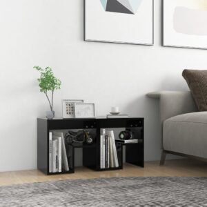 Set of Two Black Engineered Wood Bedside Nightstands with Shelf Storage