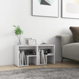 Chic High Gloss White Bedside Cabinets Pair with Shelf Storage Nightstand Set