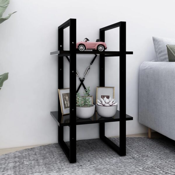 Industrial Black Engineered Wood Bookshelf Two Tier Storage Organizer Display