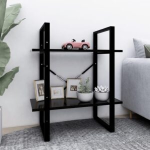 Industrial Black Engineered Wood Bookshelf Cabinet with Two Shelves Storage