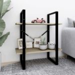 Chic Sonoma Oak Finish Engineered Wood Bookshelf with Metal