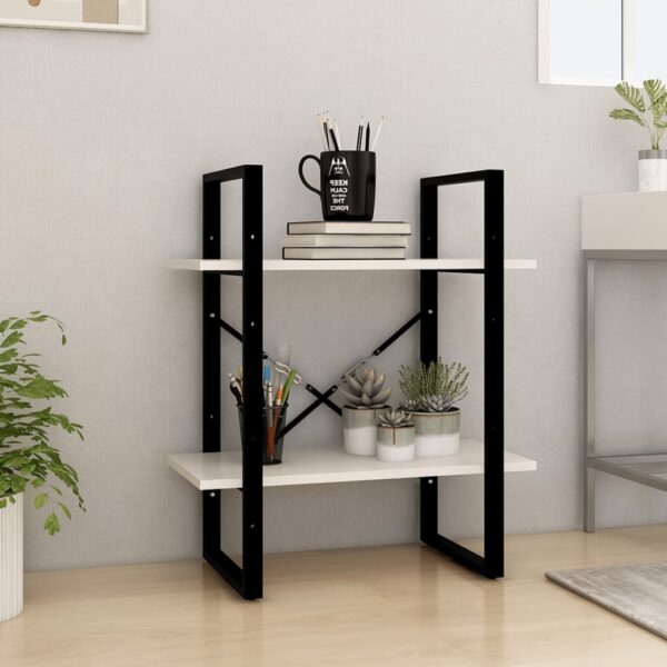 Solid Pine Wood White Bookshelf Industrial  Two-Tier Storage Organizer